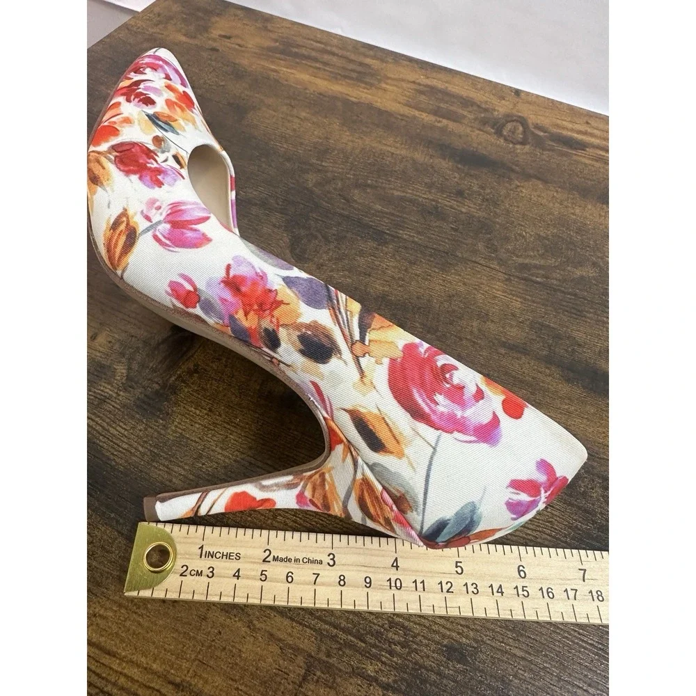 Nine West Flax Floral Pointed Toe Pumps Off White Textile Heels Womens 11 M - Picture 13 of 13